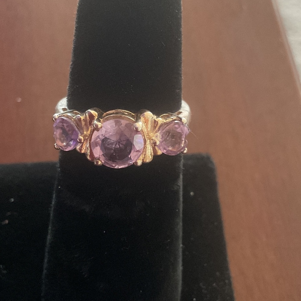 Elegant Purple Amethyst Ring with three stones